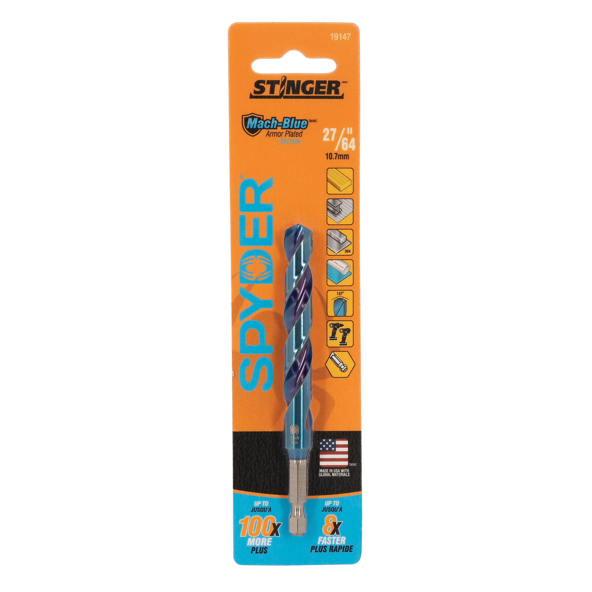SPYDER 27/64-Inch  Hex Shank Drill Bit 19147